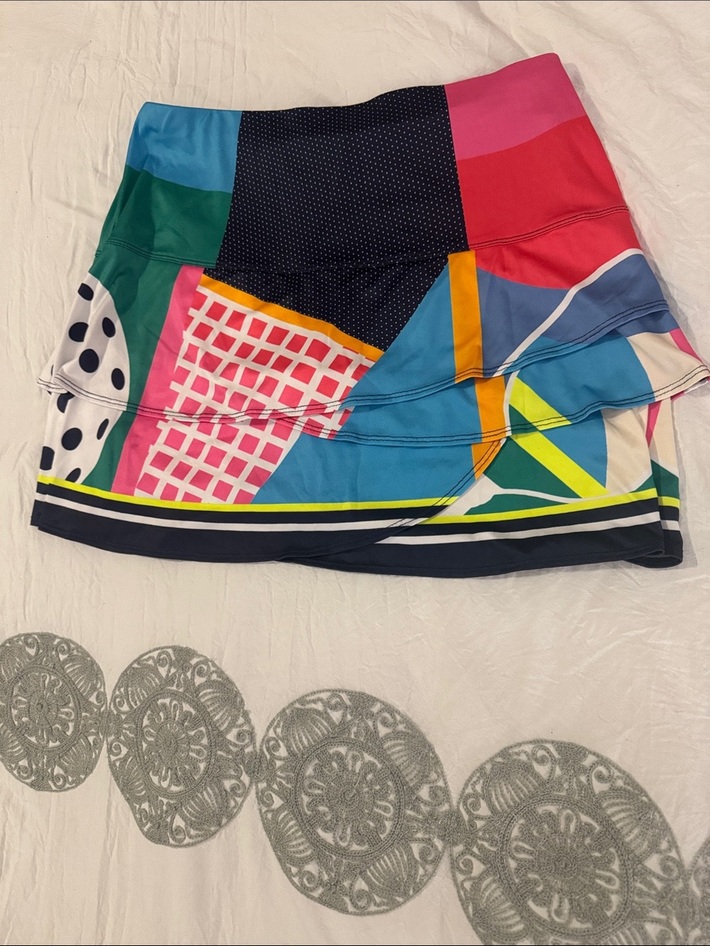 Lucky in Love Women’s Multicolor Patterned Athletic Skort - Vibrant Patchwork - Picture 3 of 8